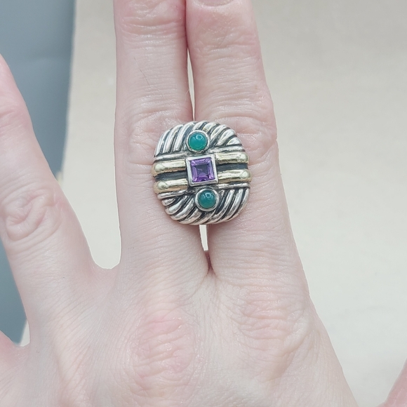 David Yurman Renaissance Earrings With Amethyst Green Onyx and Gold - Picture 6 of 8